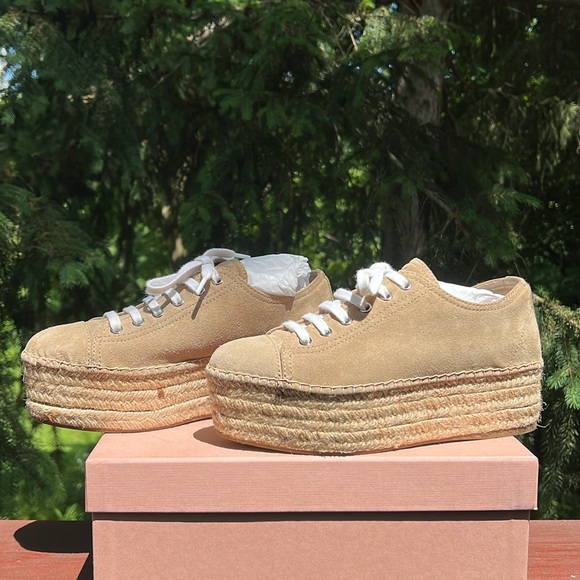 Miu Miu Suede Platform Espadrilles in neutral size 6.5 - Picture 3 of 7